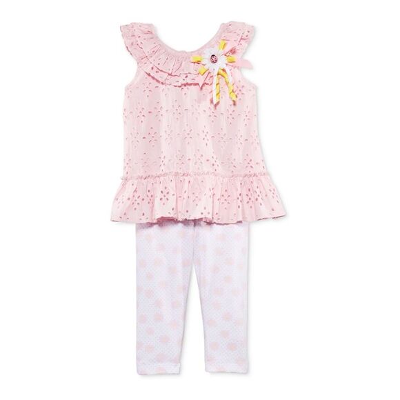 Bluberi Boulevard Girls 2-Piece Eyelet Tunic Blouse, Pink, NWT - Picture 1 of 1